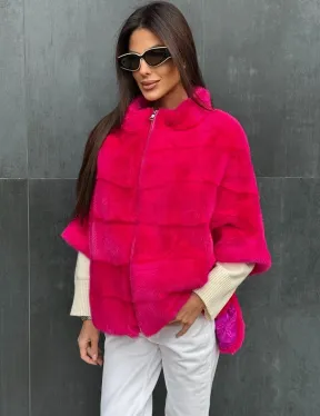 Норковая кофта на молнии - фуксия - фото 3