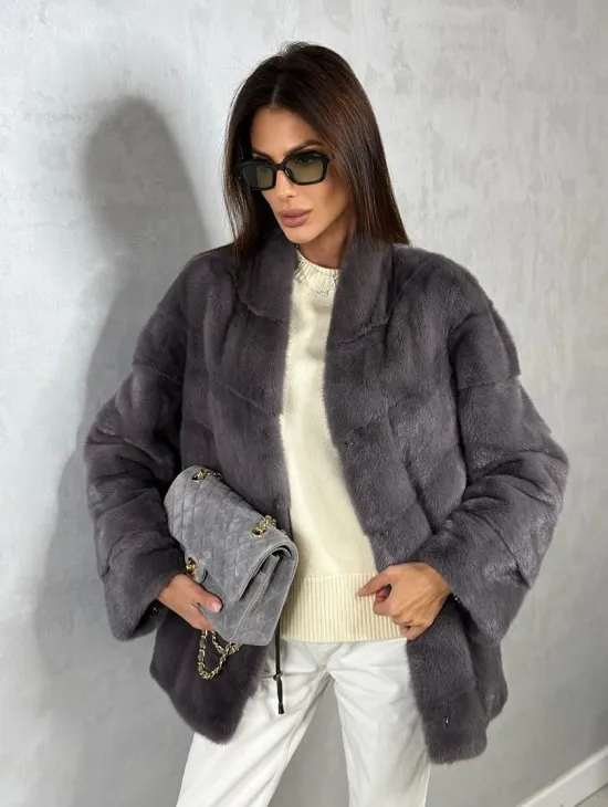 Норковый полушубок - графит - фото 10