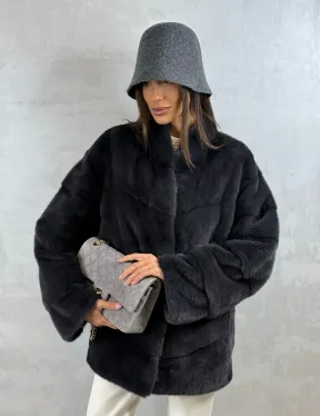 Полушубок норковый - темный графит - фото 7