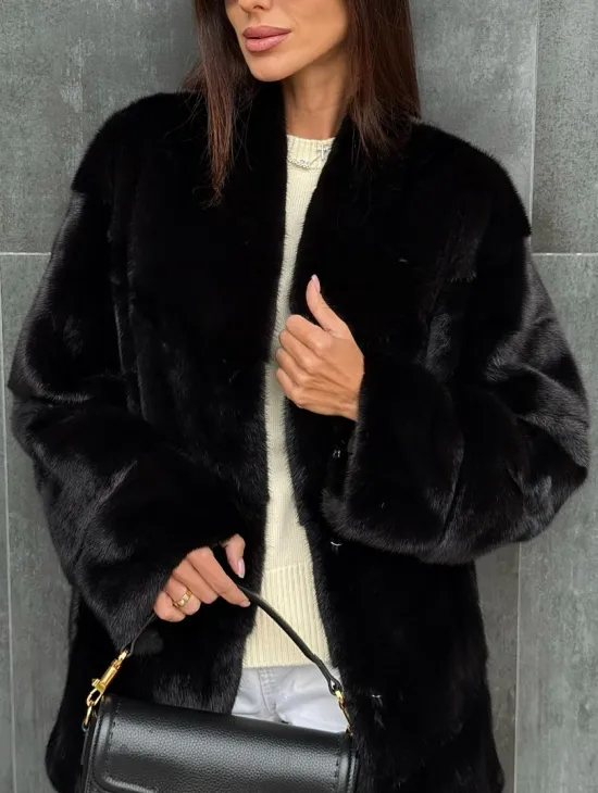 Черный норковый полушубок - фото 1