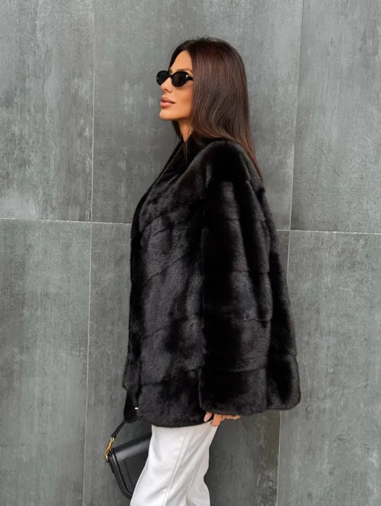 Черный норковый полушубок - фото 6