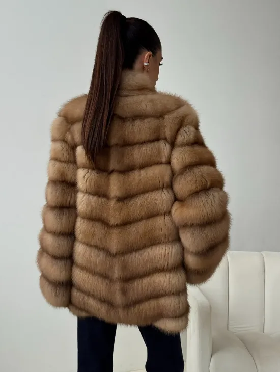 Шуба из куницы - стойка воротник - фото 1