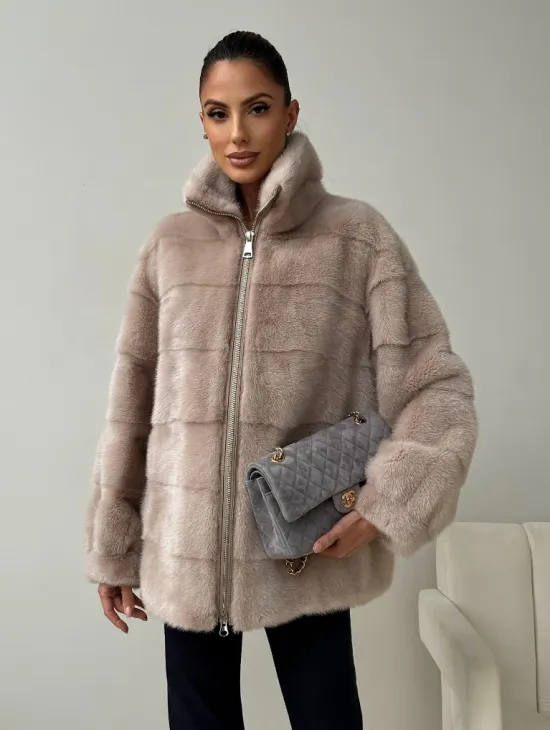 Норковая куртка стойка воротник - фото 0