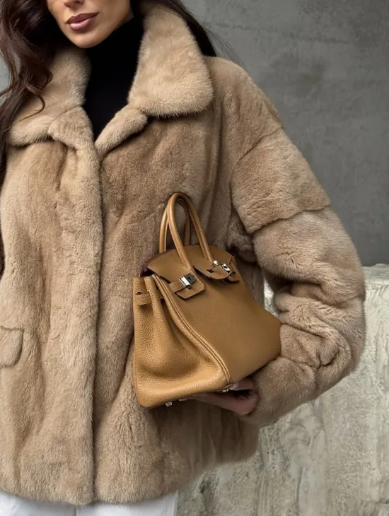 Норковый жакет с английским воротником - пастель - фото 2