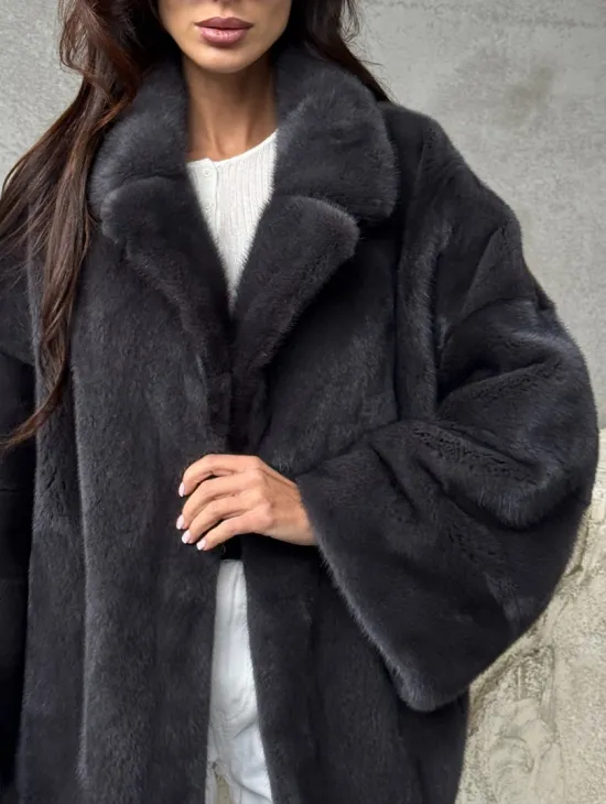 Серый норковый полушубок - автоледи - фото 1