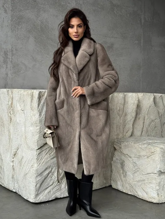 Норковая шуба в сером цвете 