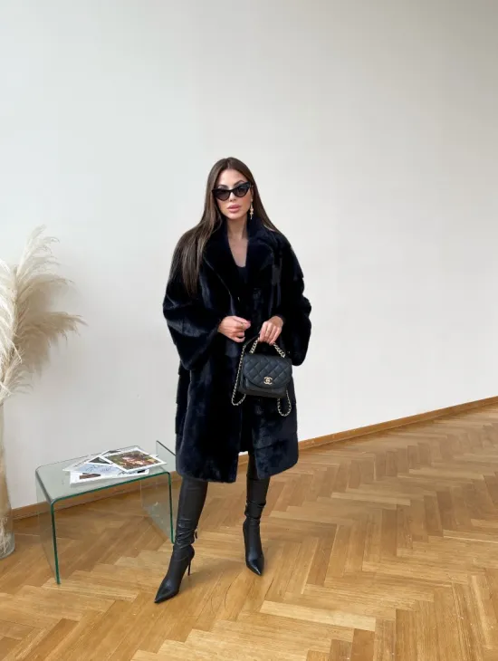 Норковая шуба синего цвета - фото 6