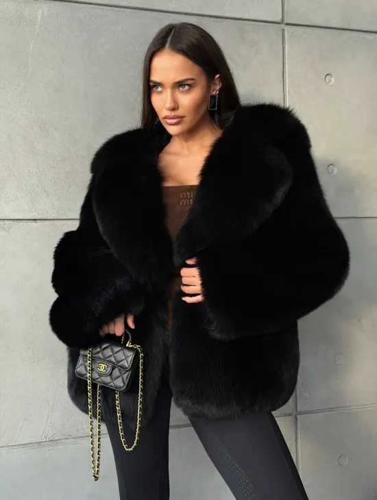 Черная шуба из лисы - фото 8