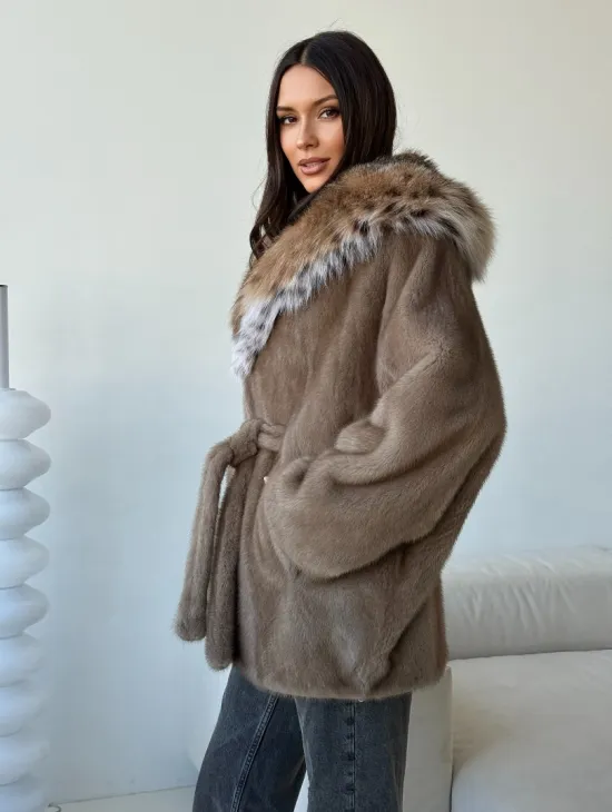 Норка - шуба летучая мышь с капюшоном рысь - фото 7