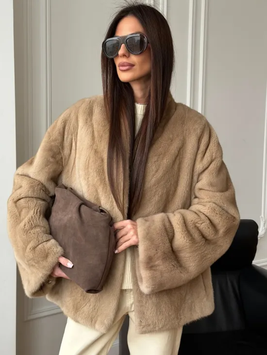 Норковый жакет (бежевый) - фото 4