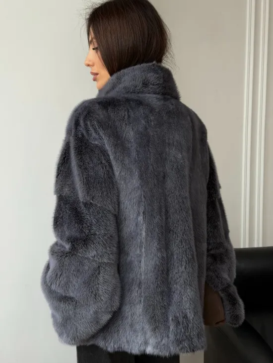 Короткая норковая шуба - стойка воротник - фото 4