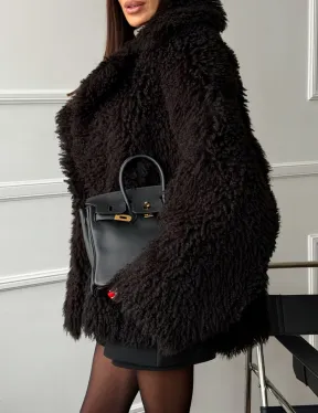 Коричневая дубленка из меха Тиградо - фото 3