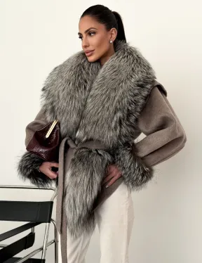 Полупальто с мехом чернобурки - фото 0