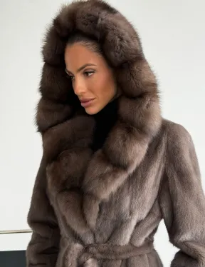 Шуба норковая длинная с капюшоном - фото 2