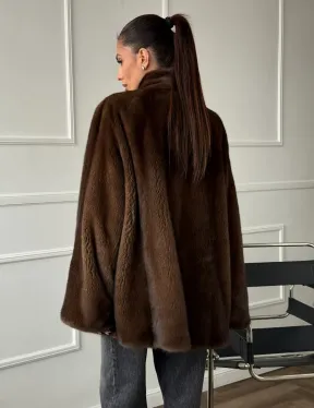 Норка жакет орех V-образный ворот - фото 6