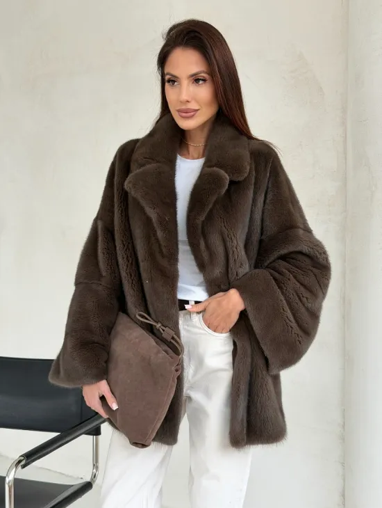 Меховой норковый жакет - английский воротник - фото 9