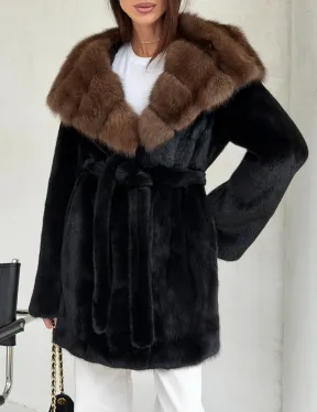 Черная шуба в роспуск с капюшоном соболь - фото 4