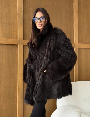 Двухсторонняя коричневая дубленка - фото 15