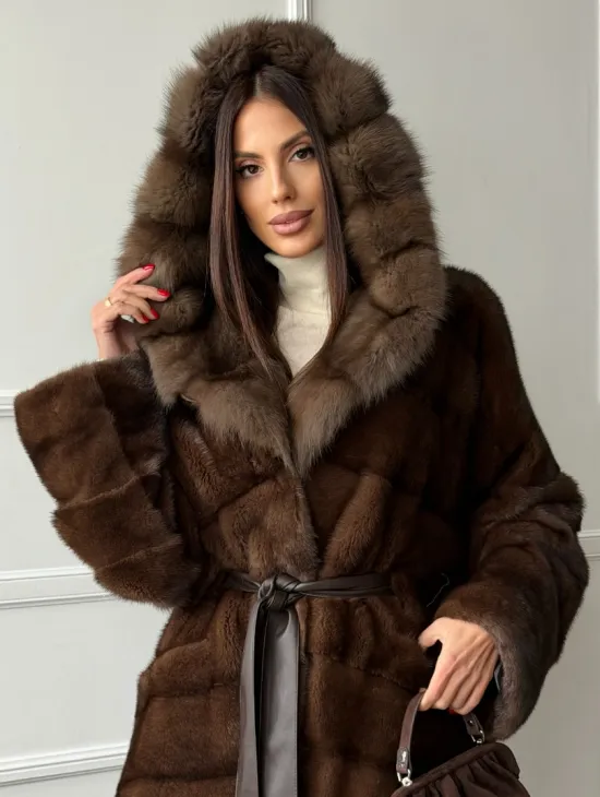 Шуба норка - кимоно с капюшоном - фото 5