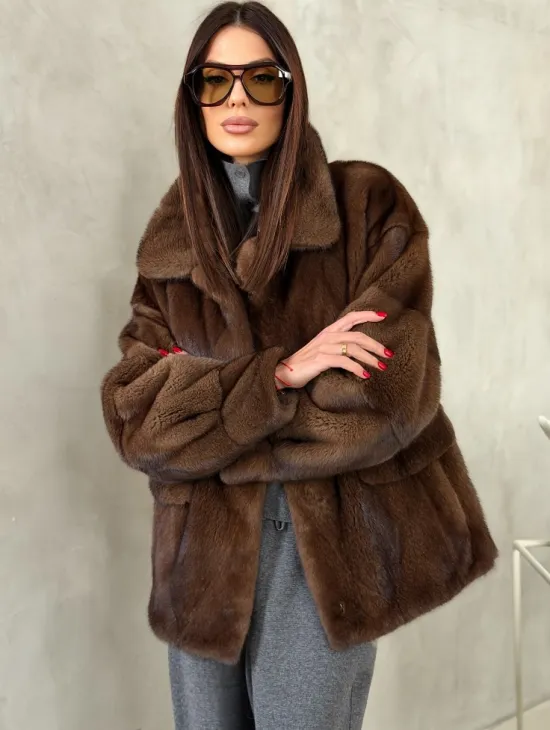 Короткая норковая шуба под соболь - фото 6