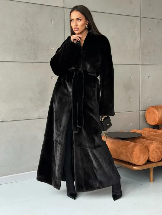 Длинная черная шуба из меха норки Saga furs - фото 7
