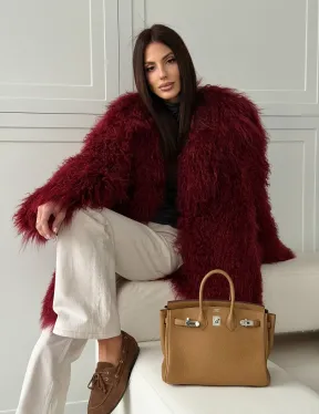 Шуба из ламы PREMIUM - бургунди - фото 13