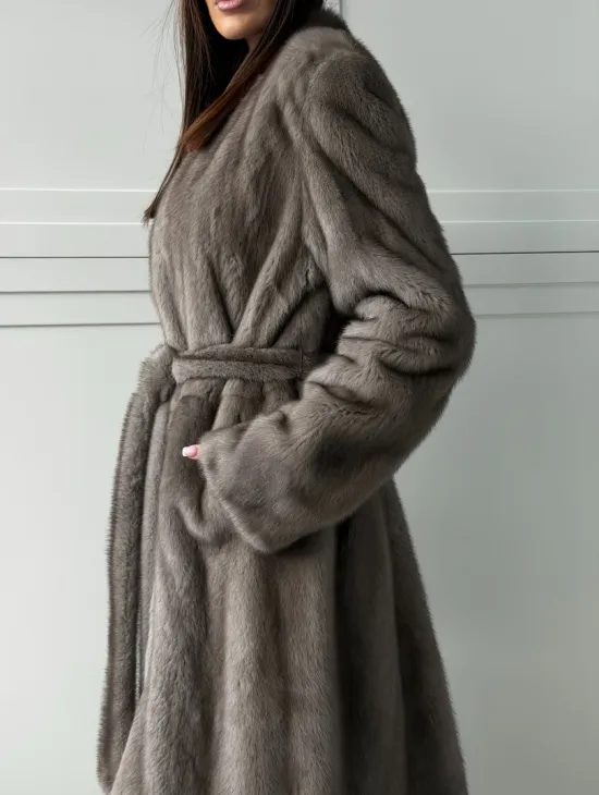 Норковая шуба из скандинавской норки - цвет серый - фото 3