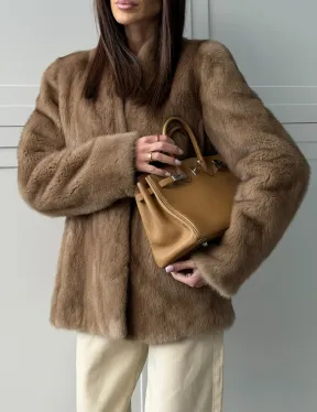 Женский норковый полушубок пастель - фото 4