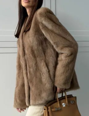 Женский норковый полушубок пастель - фото 3