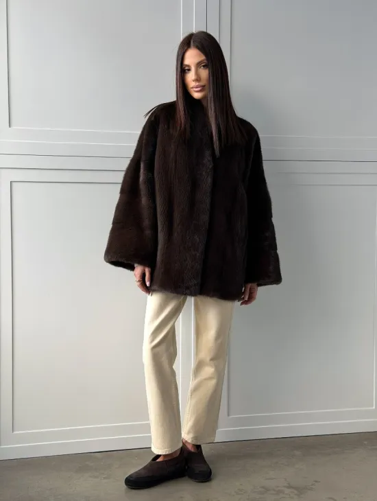 Меховой жакет из норки V- образный воротник - фото 11