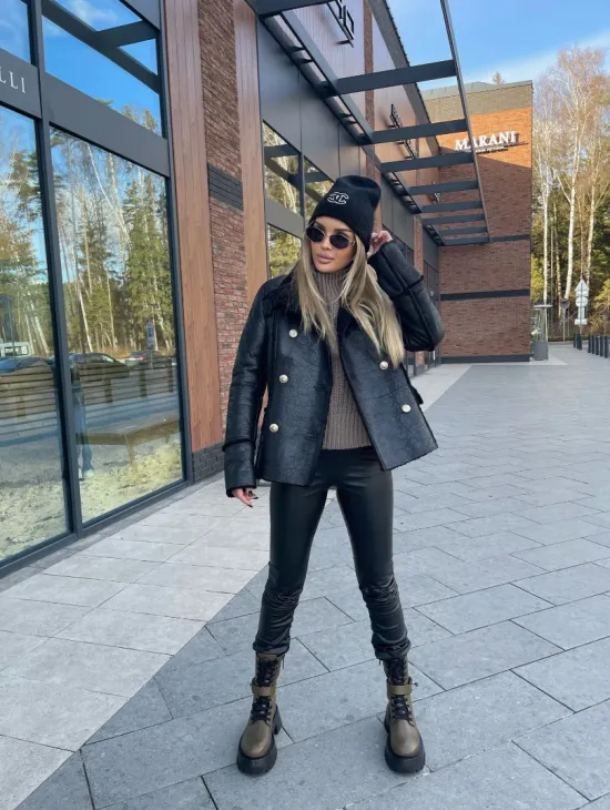 Дубленка из натуральной овчины в стиле милитари - фото 4