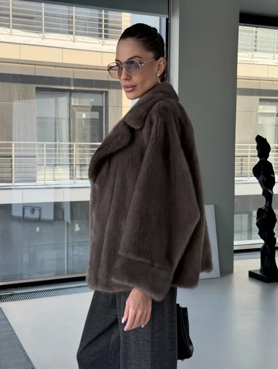 Короткий норковый полушубок - английский воротник - фото 11