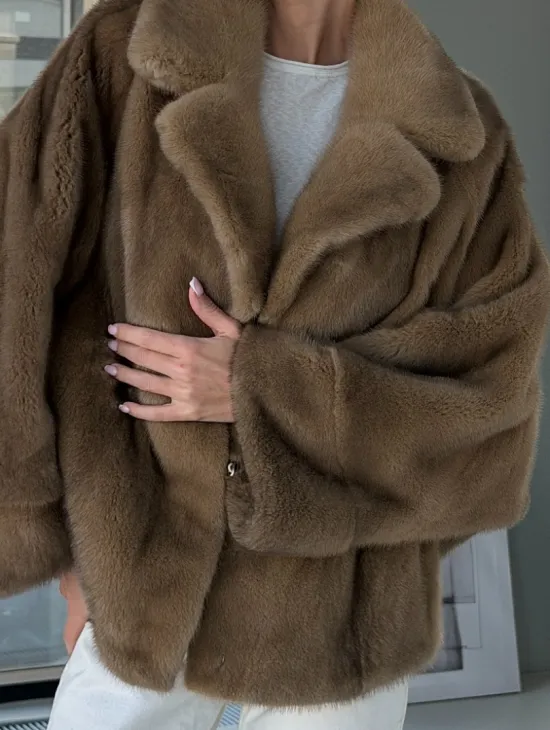 Короткая норка кимоно роспуск - английский воротник - фото 2