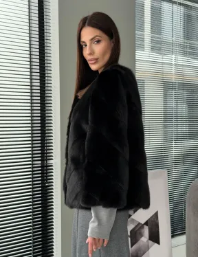 Норковый жакет - цвет черный - фото 7