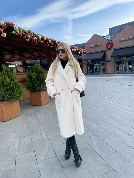 Экошуба в белом цвете с английским воротником - фото 5