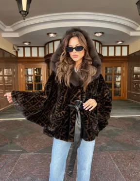 Пончо из скандинавской норки с принтом - фото 1