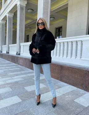 Черная дубленка из натуральной овчины - фото 2