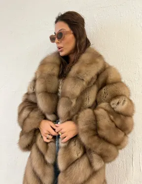 Шуба из меха куницы воротник шаль - фото 0