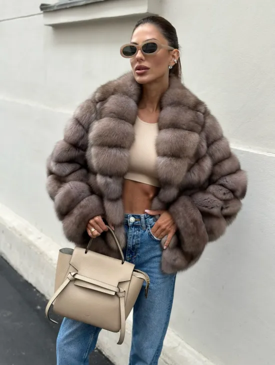 Шуба из меха соболя в оттенке торторо - фото 4