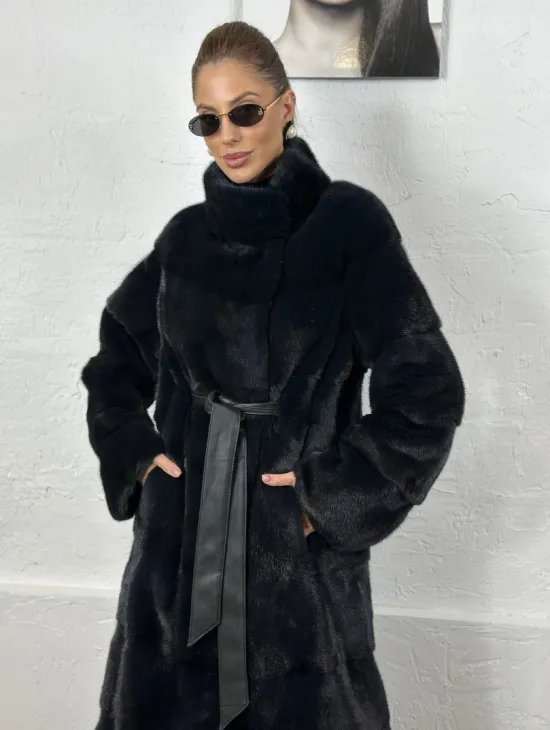 Норка поперечка стойка воротник - цвет инфинити - фото 0