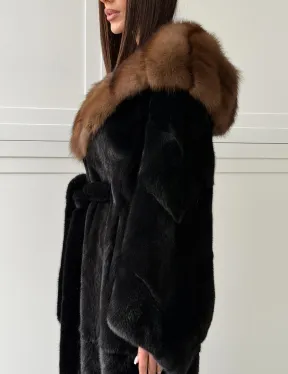 Норковая шуба фасон баллон с капюшоном куница - фото 6