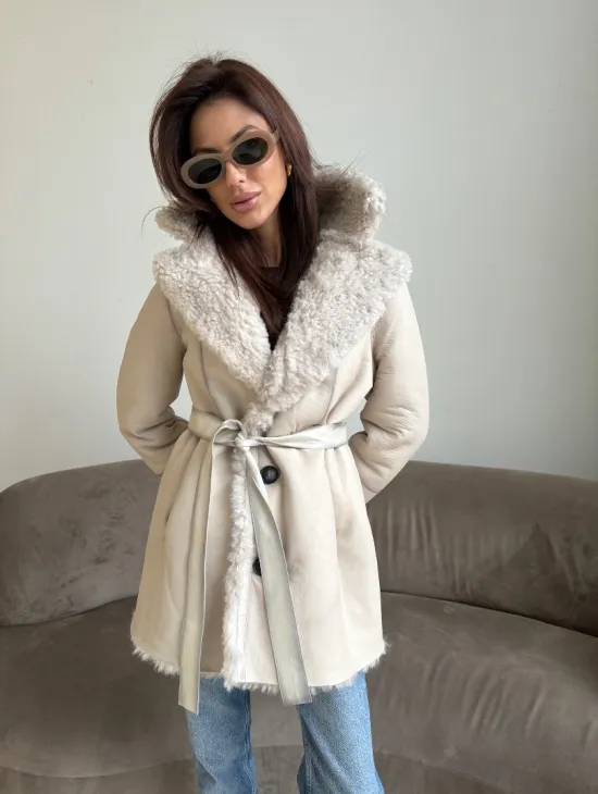 Двусторонняя дублёнка - шуба, мех тиградо английский воротник - фото 8