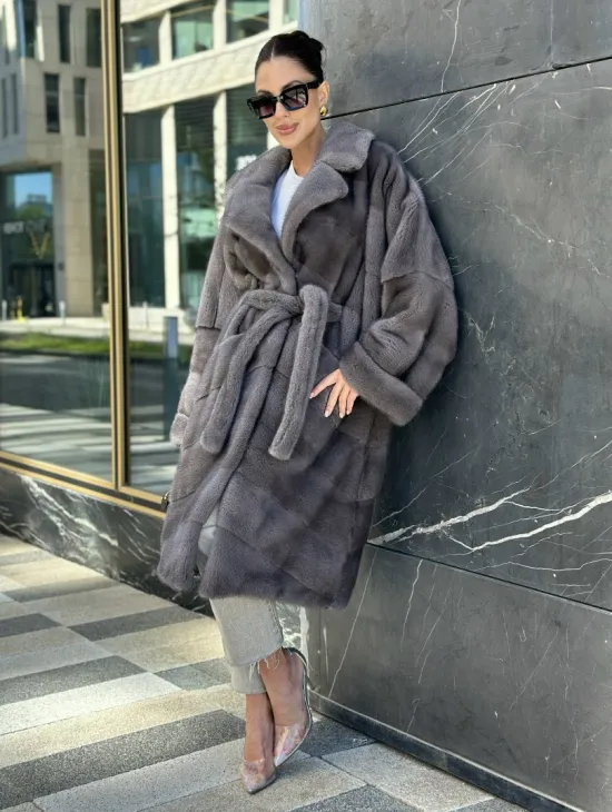 Норковая шуба в цвете сапфир - фото 5