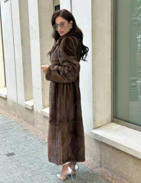 Классическая норковая шуба  натуральный цвет - орех - фото 7