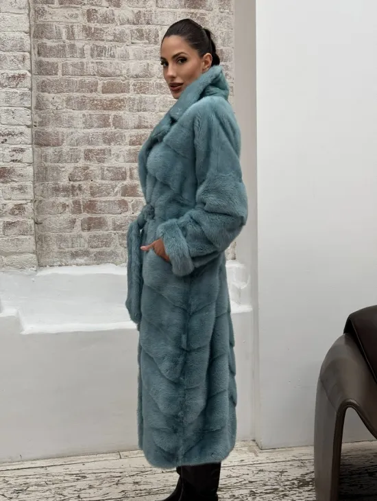 Норковая шуба в цвете TIFFANY - фото 8