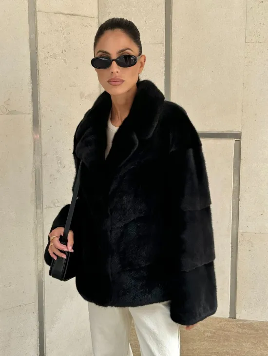 Полушубок из черной норки премиум аукциона - английский воротник - фото 4